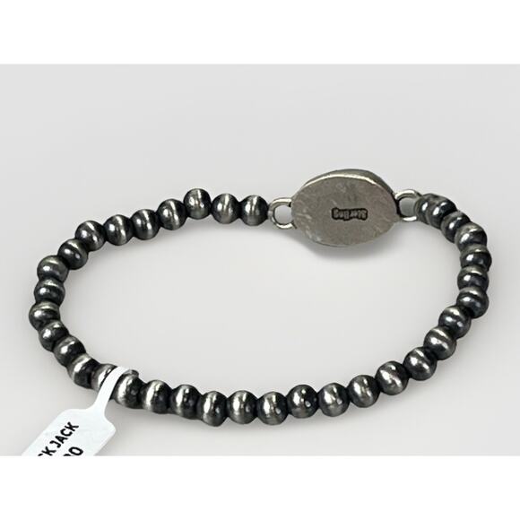 Native American Sterling Silver Pearl & Black Jack Turquoise Navajo Bracelet 7.5 - Picture 3 of 10